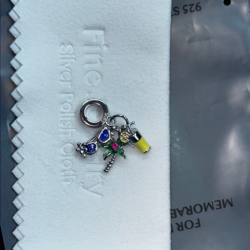 Stamped Sterling Silver Charm with Summertime Colorful Accents